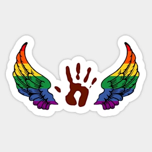 destiel rainbow wings and handprint Sticker